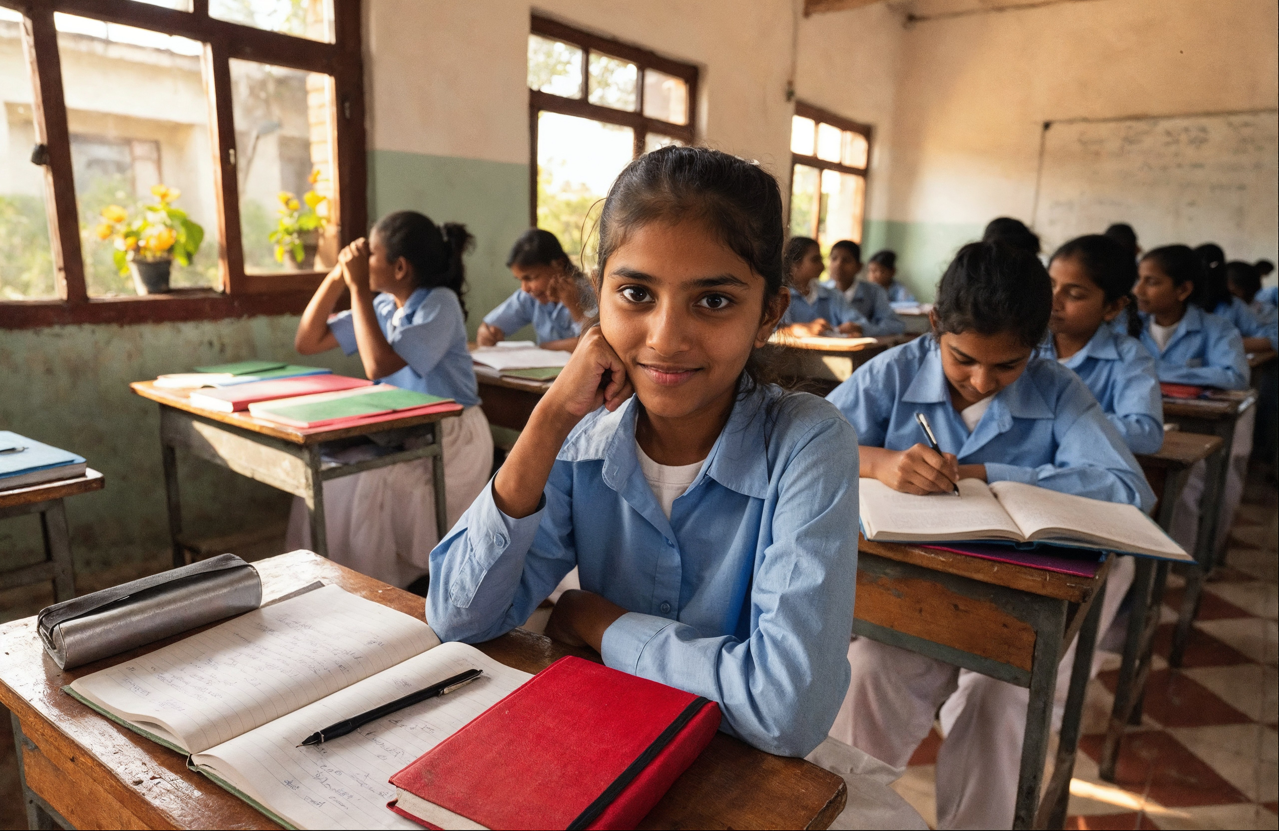 Indian Rural Education — PASALA Foundation Smiling Indian school children in uniform inside bright classroom supported by PASALA Foundation