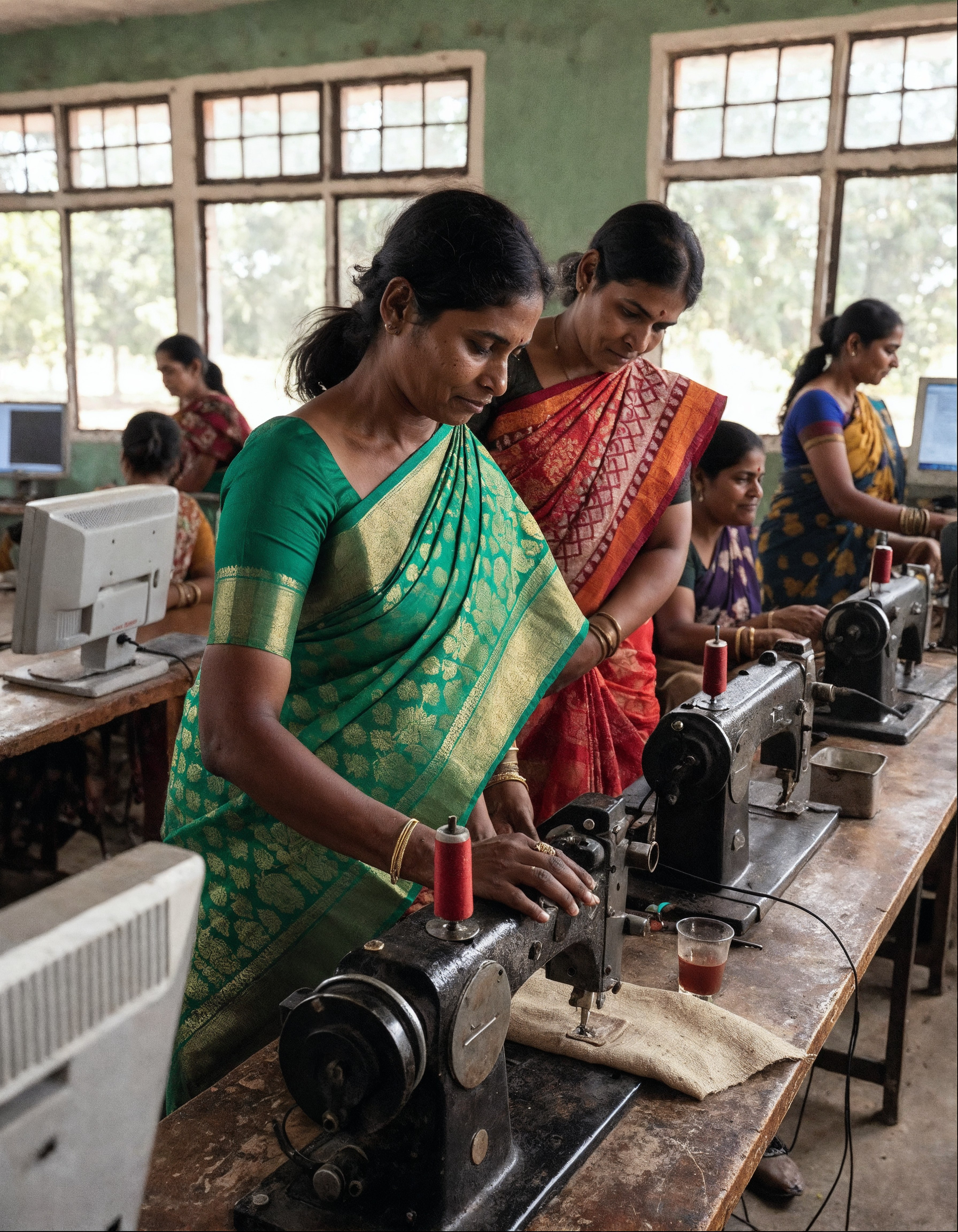 Women Empowerment India — PASALA Foundation Indian women learning tailoring and computer skills in self-help group — PASALA Foundation